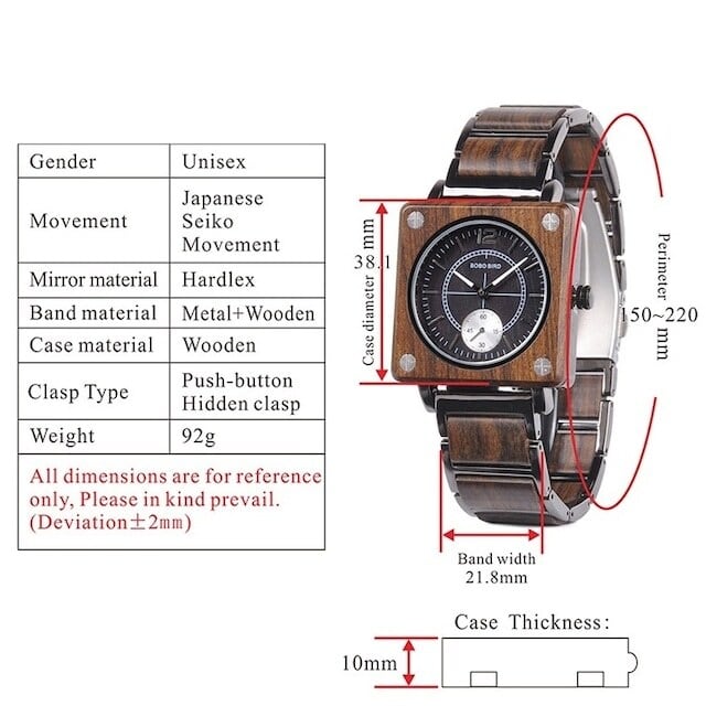 Wooden watch - Square Bread【BJ0106】