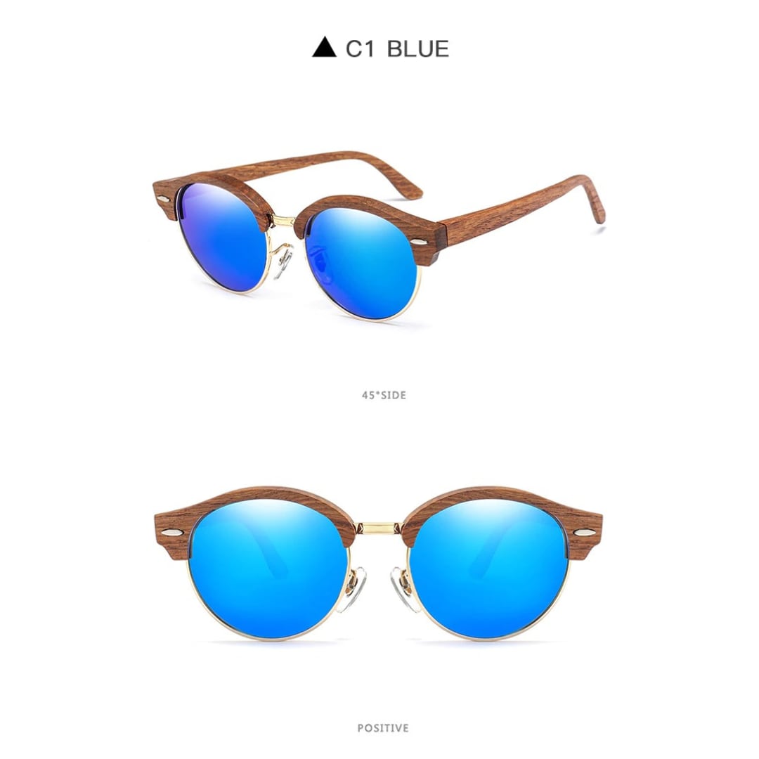 Wood Retro Round Semi-Rimless Sunglasses【BJ0523】
