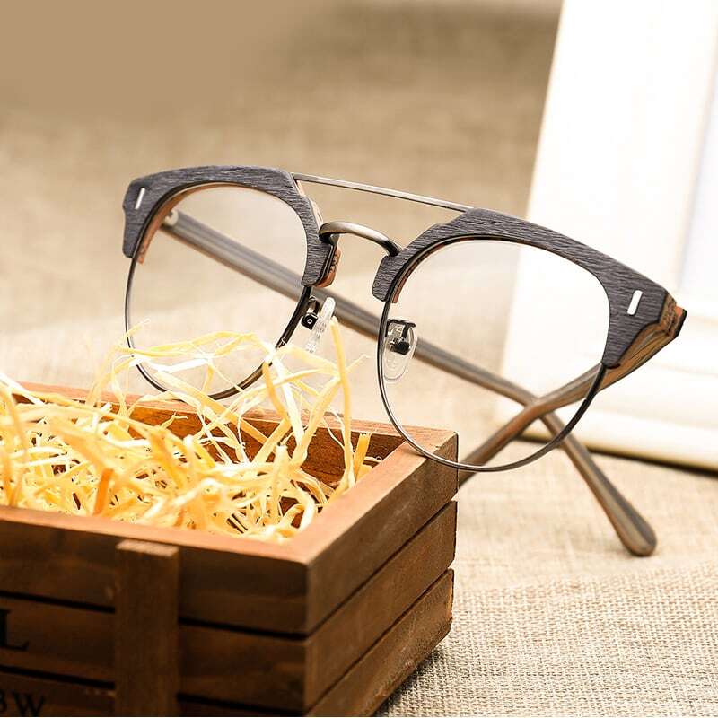 Wood grain glasses - Brow × Metal（木目とメタルのブロウメガネ）【BJ0011】
