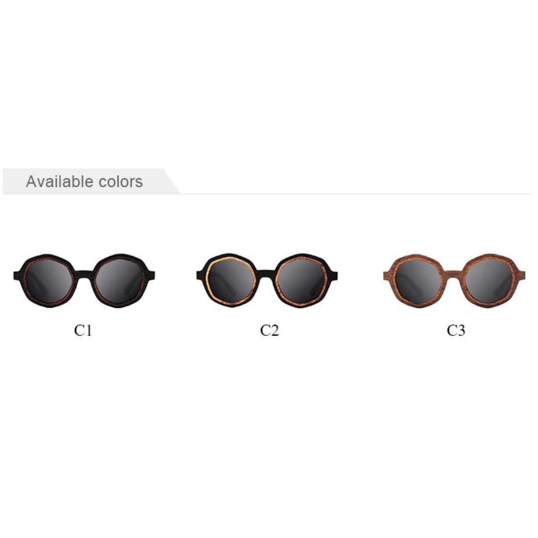 Two Tone Wood Irregular Round Sunglasses【BJ0528】