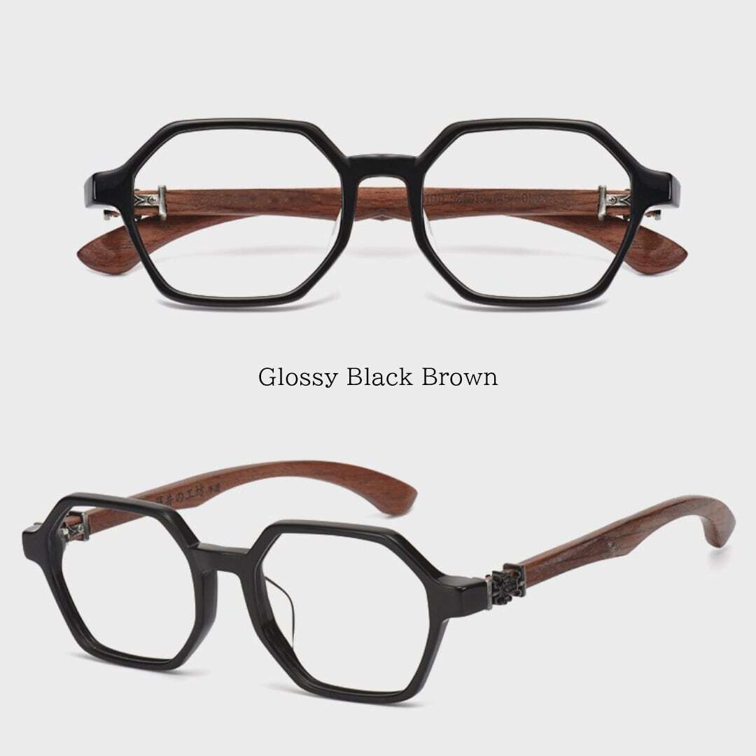 Wooden temple glasses - Logo Square【BJ2575】