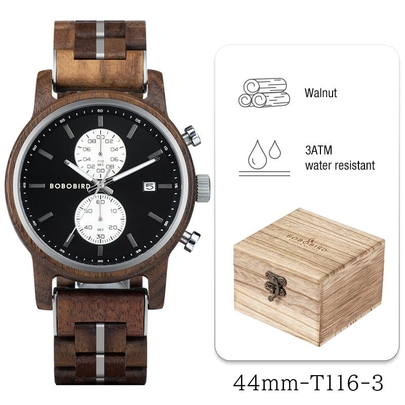 Wood Chronograph Watch With Date Display【BJ0538】