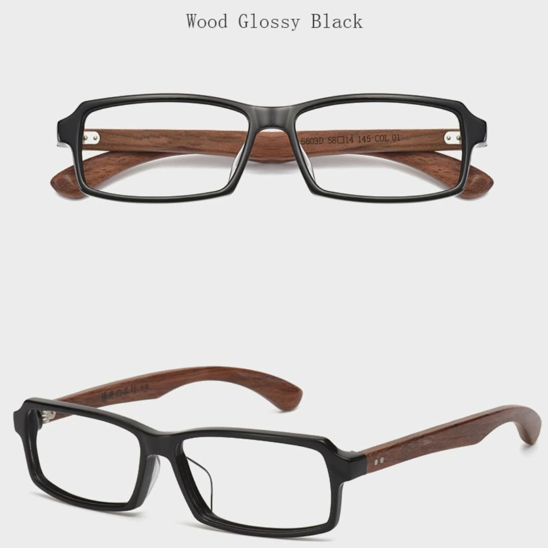 Wooden Square Plain Glasses（木製テンプルのスクエアメガネ）【BJ0003】