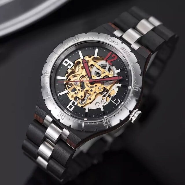 [5atm] Wooden mechanical watch - Rich Skeleton【BJ2422】
