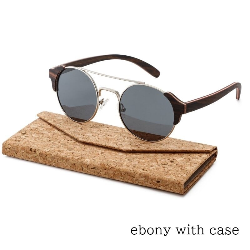 Metal With Wood Round Sunglasses【BJ0520】