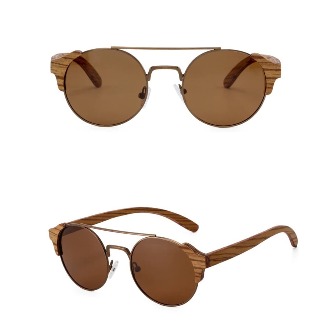 Metal With Wood Round Sunglasses【BJ0520】