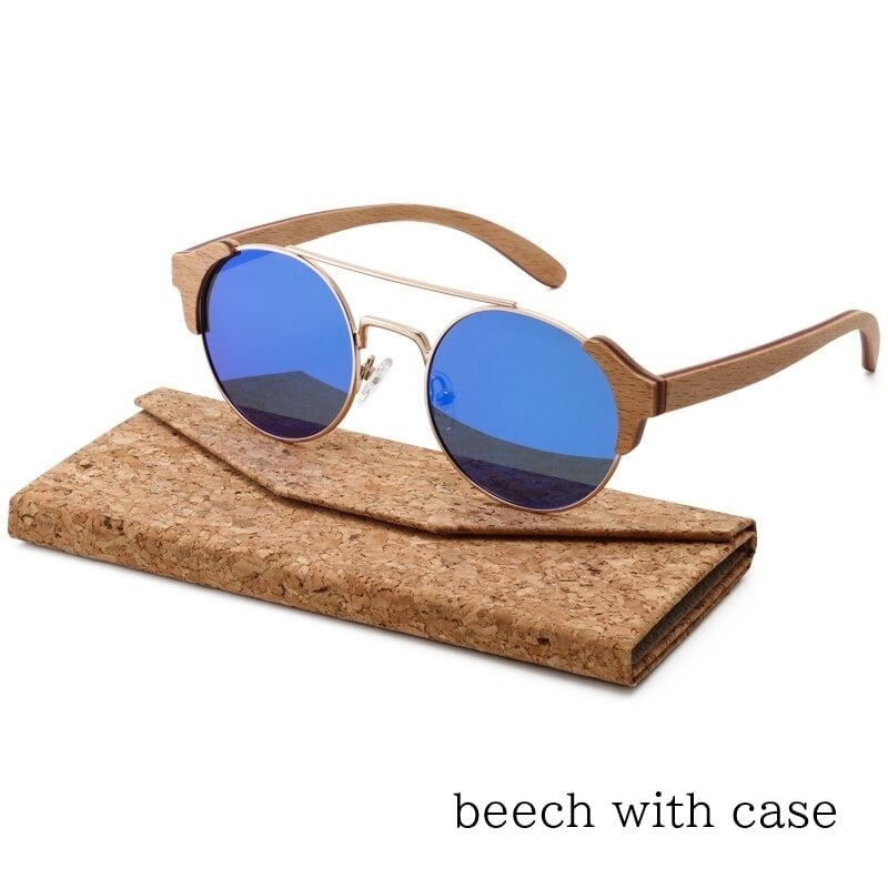 Metal With Wood Round Sunglasses【BJ0520】