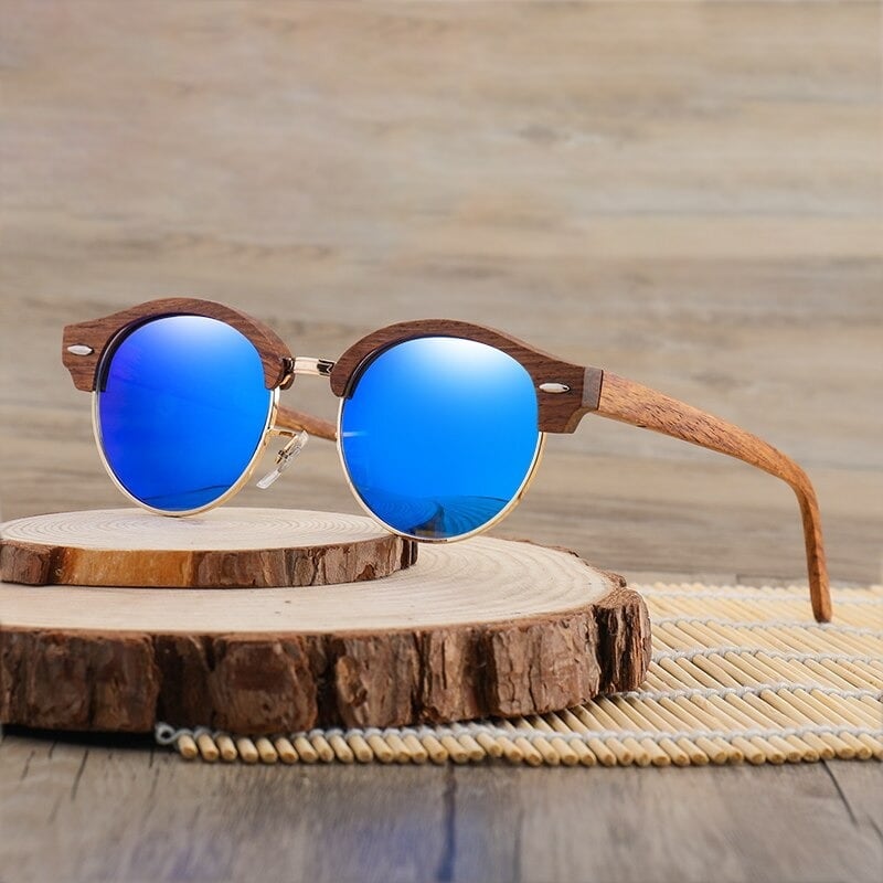 Wood Retro Round Semi-Rimless Sunglasses【BJ0523】