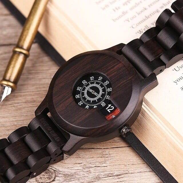 [3atm] Wooden watch - Number Spin【BJ0124】