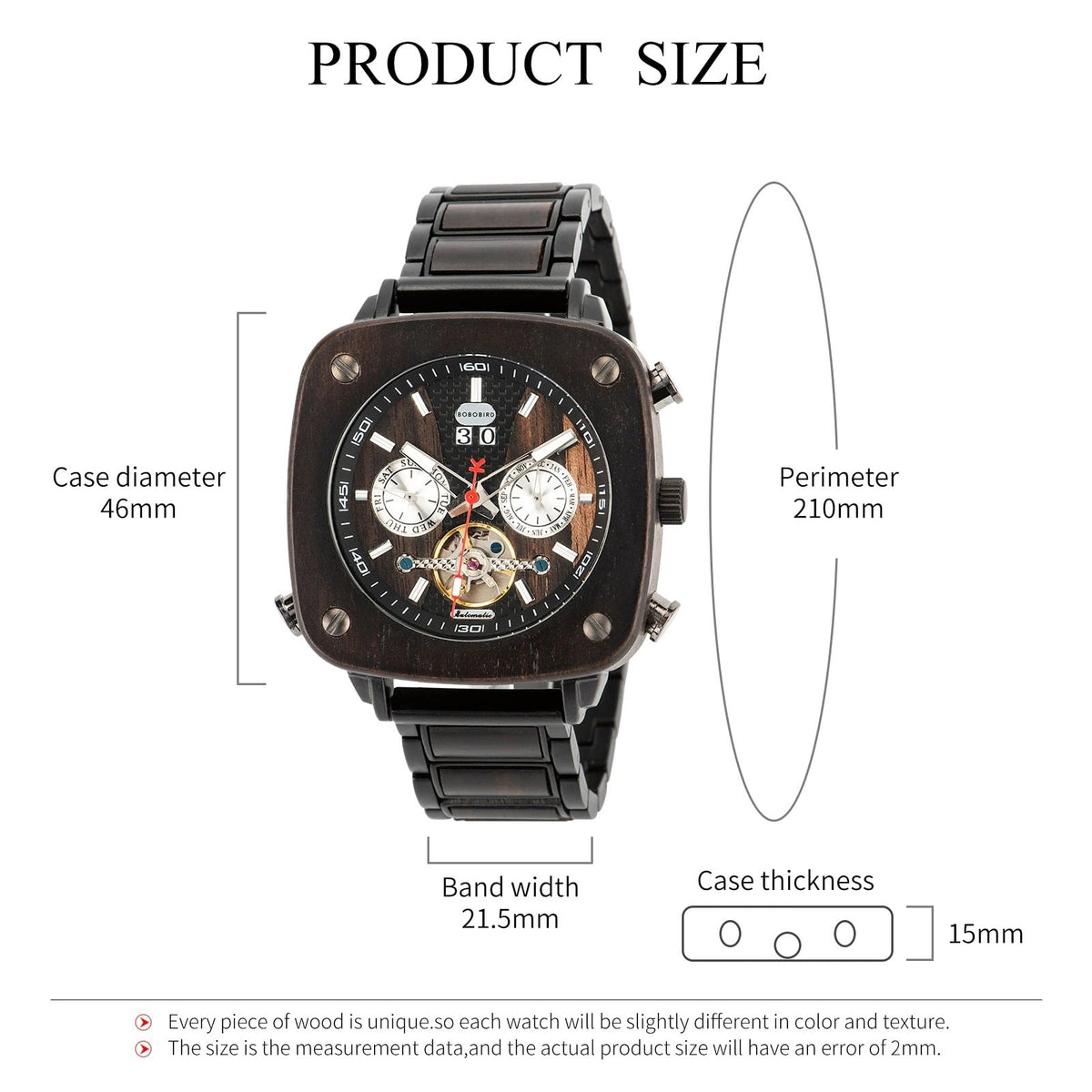Fashionable Wood Square Mechanical Watch【BJ0552】