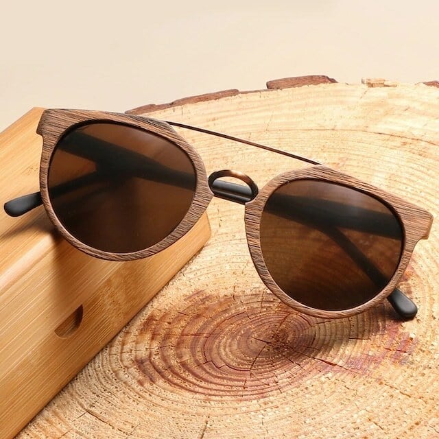 Wood grain sunglasses - Metal Bridge【BJ0181】