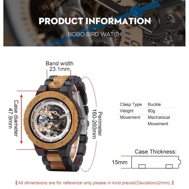 Wooden mechanical watch - Skeleton【BJ0018】