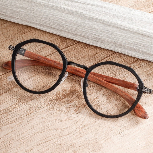 Wooden Gothic Circle Glasses（木製テンプルの丸型ゴシックメガネ）【BJ0001】