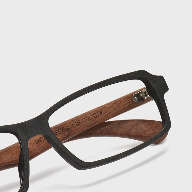 Wooden Square Plain Glasses（木製テンプルのスクエアメガネ）【BJ0003】
