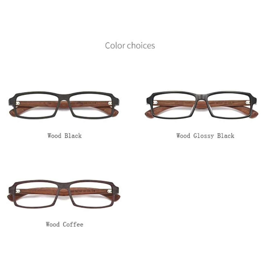 Wooden Square Plain Glasses（木製テンプルのスクエアメガネ）【BJ0003】