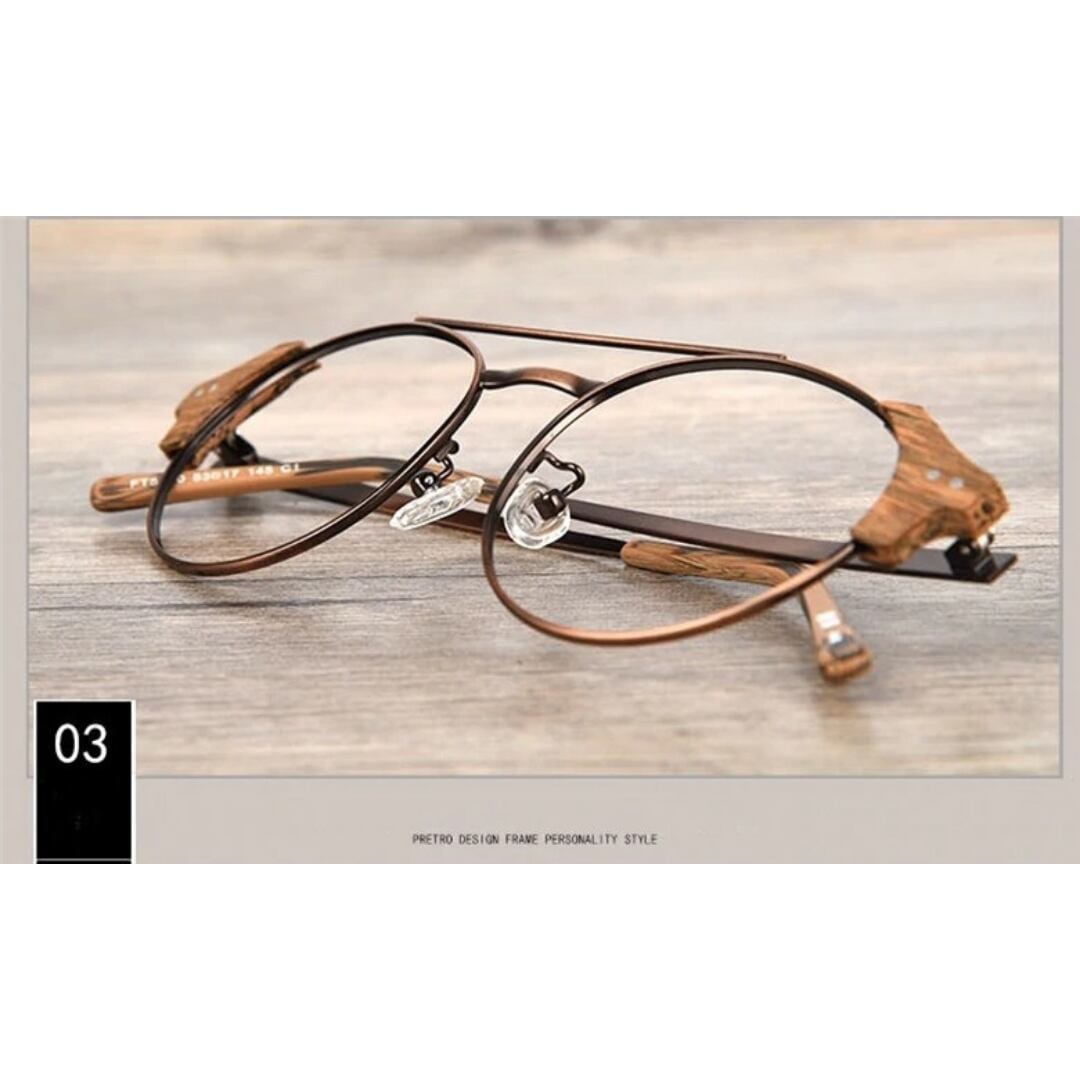 Wood grain glasses - Boston × Metal（木目とメタルのボストンメガネ）【BJ0131】