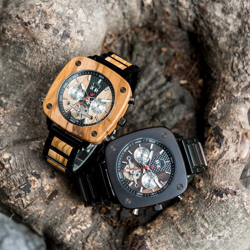 Fashionable Wood Square Mechanical Watch【BJ0552】
